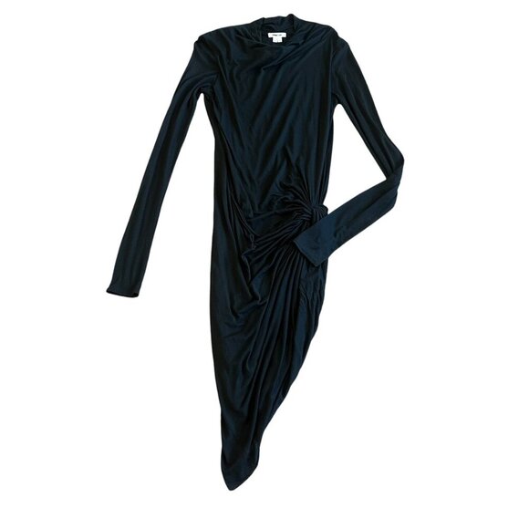 Helmut Lang Asymmetrical Black Stretch Dress Mock Neck Long Sleeve Size Small - Picture 1 of 10